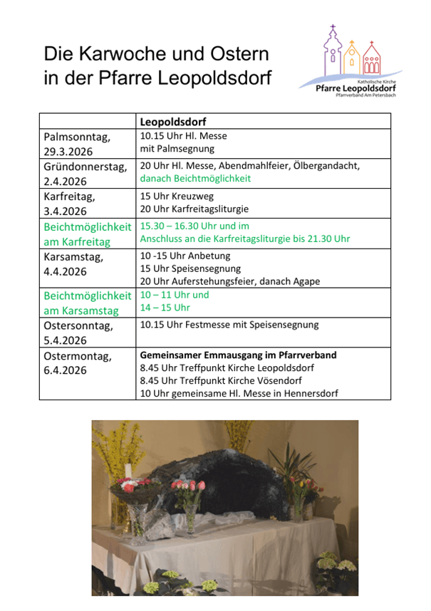 2026 Karwoche u Ostern